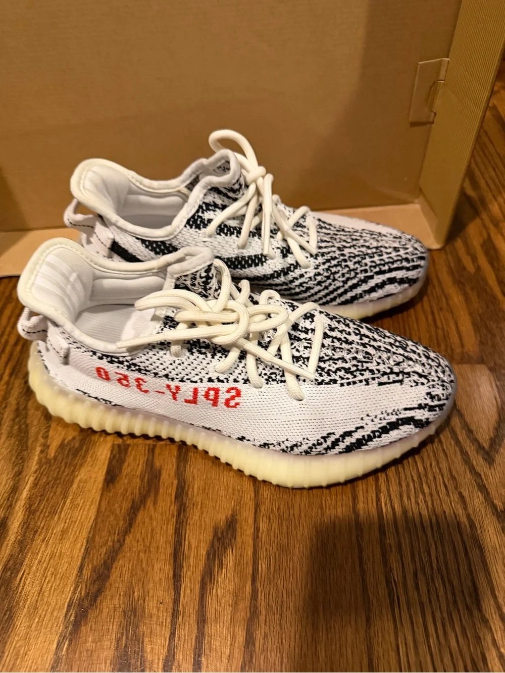 Adidas Yeezy Zebra Knit Lace-Up Sneakers in White & Black